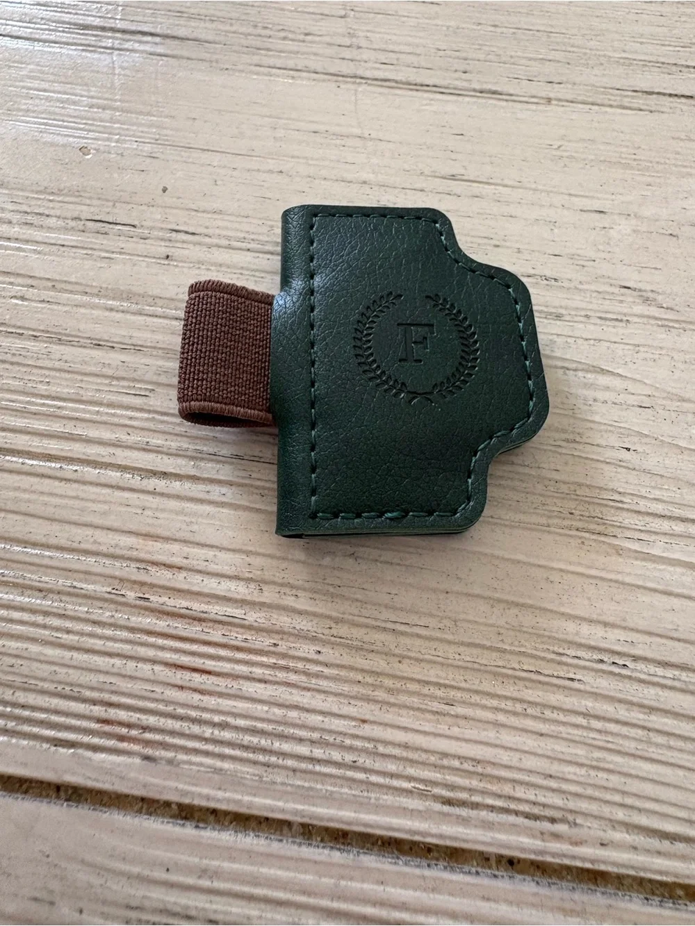 Monogram “F” Magnetic Leather Bookmark with Pen Holder
